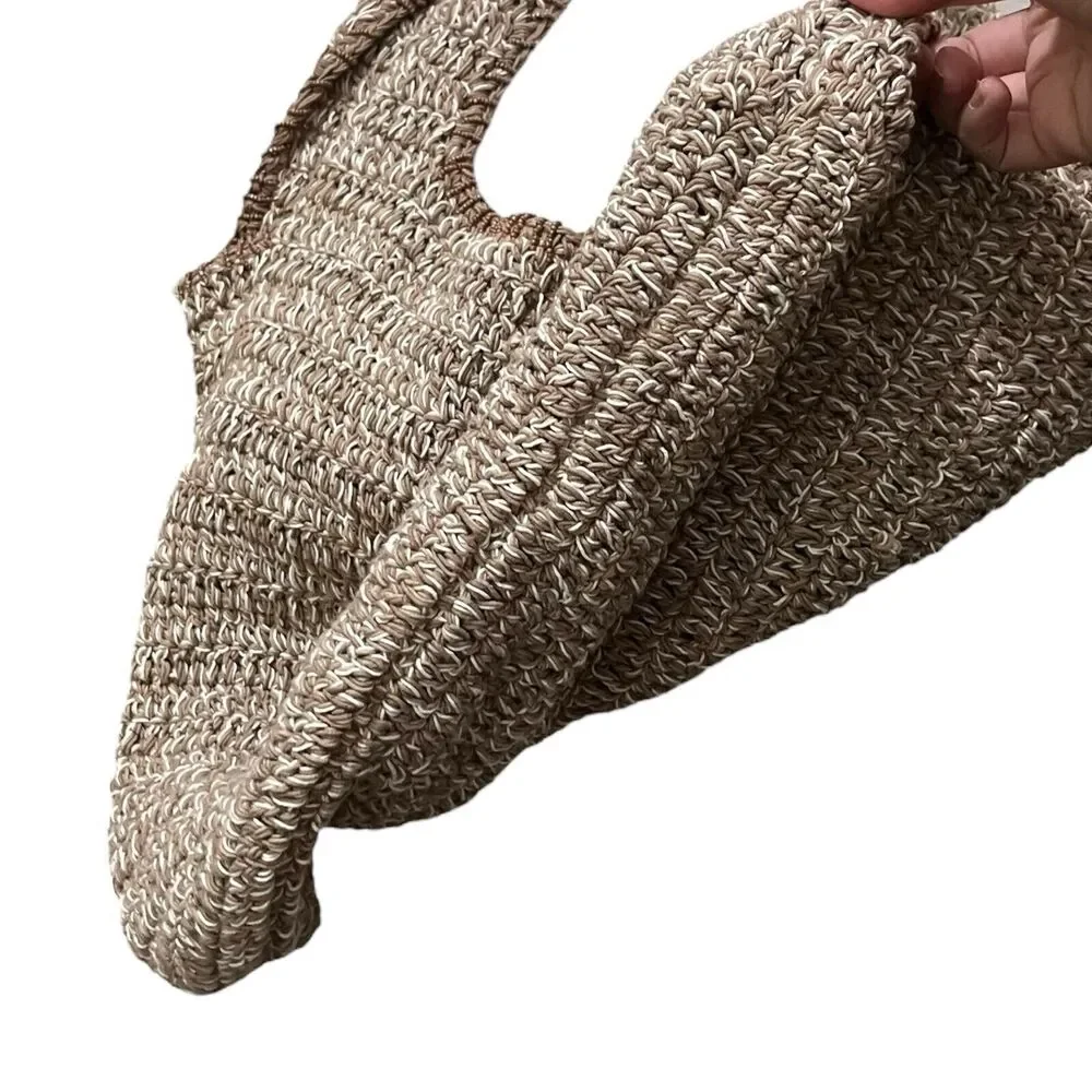 Free People Got Me in Stitches Tote Bag Brown One Size Boho Slouchy Crochet - Picture 6 of 13